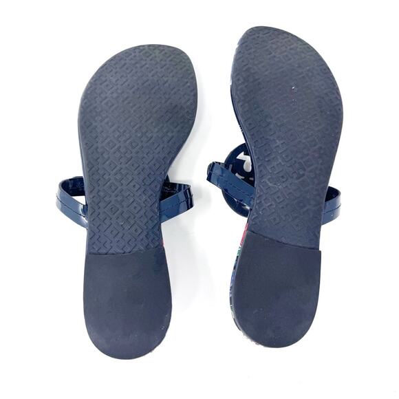Tory Burch Miller Navy Floral Patent Leather Sandals Size 8 – Tea Rose Print - Picture 9 of 10